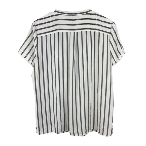 Karl Lagerfeld Paris Short Sleeve Lace Trim Ruffle Button Down Top - Picture 2 of 9